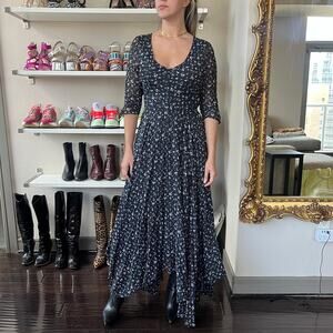 LoveShackFancy Larissa Navy Floral Cottage Maxi Dress Size 2